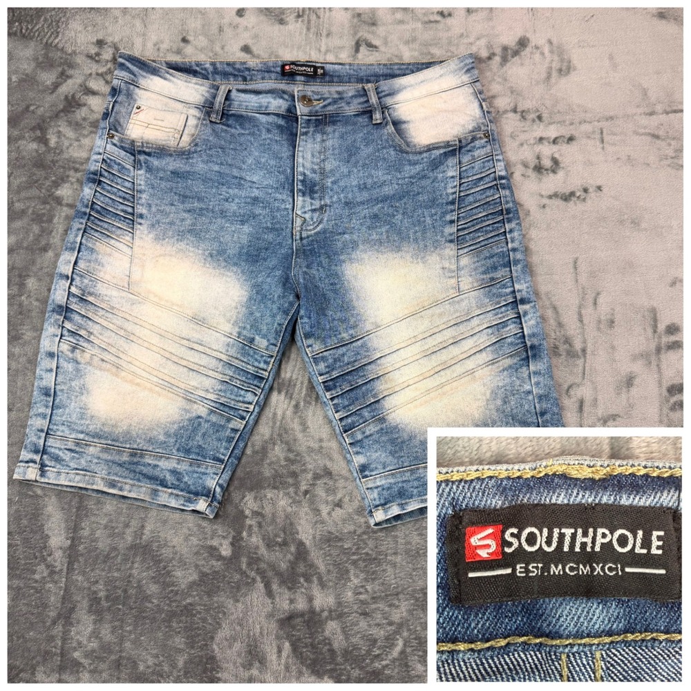 Southpole Moto Jorts Mens 38 Blue Biker Denim Shorts Y2K Streetwear
